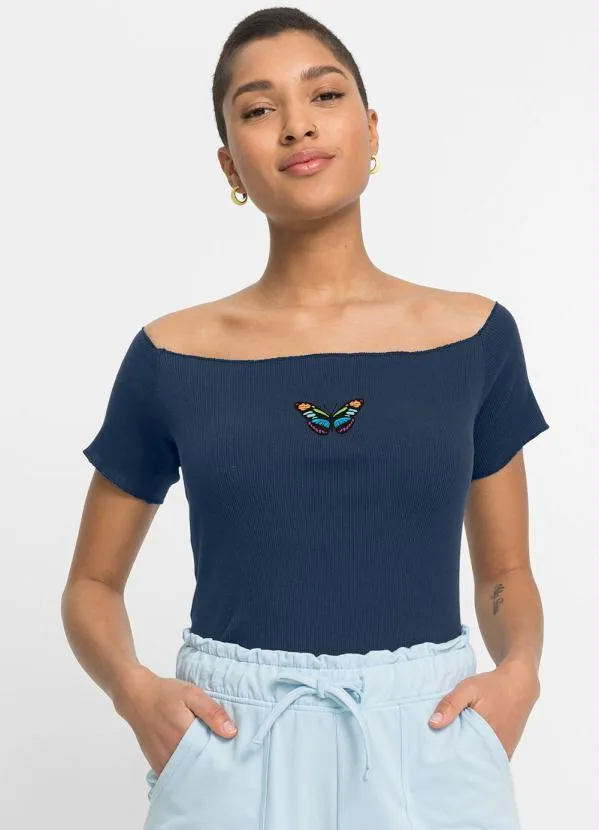 bonprix - Blusa Ombro a Ombro Azul Marinho