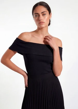 Principessa - Blusa Ombro a Ombro de Malha Canelada Preto Graciany - PRINCIPESSA