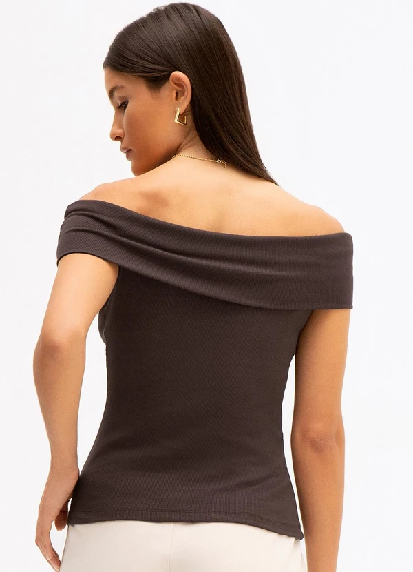 Principessa - Blusa Ombro a Ombro de Malha Canelada Marrom Gracy 2