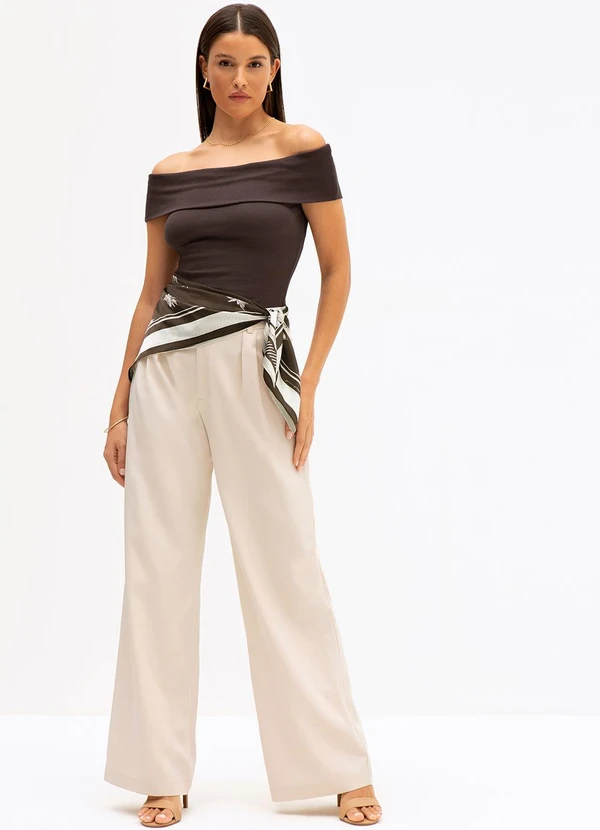 Principessa - Blusa Ombro a Ombro de Malha Canelada Marrom Gracy 3