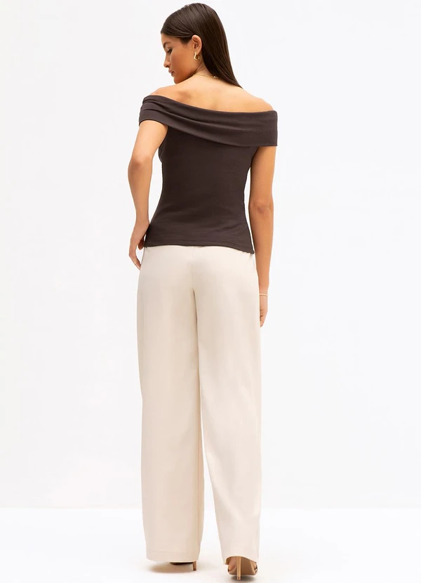 Principessa - Blusa Ombro a Ombro de Malha Canelada Marrom Gracy 4