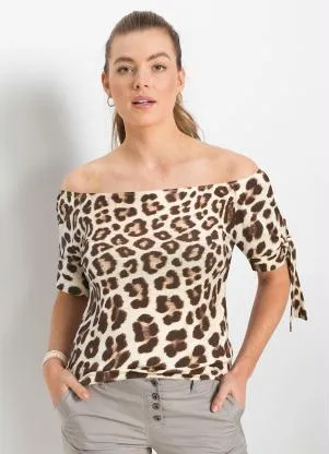 Queima Estoque - Blusa Ombro a Ombro Onça Marrom - QUEIMA ESTOQUE