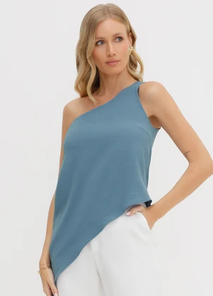 Principessa - Blusa Ombro Só em Crepe Azul Leide - PRINCIPESSA