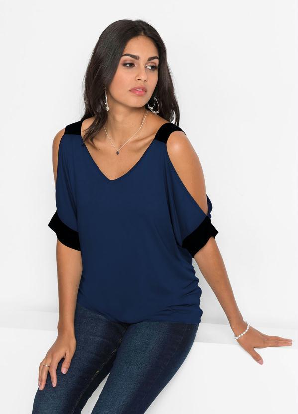 bonprix - Blusa Ombro Vazado Azul Marinho/Preto 3