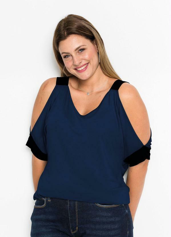 bonprix - Blusa Ombro Vazado Azul Marinho/Preto 5