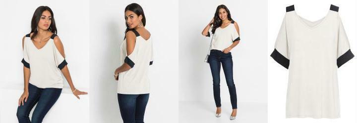 Blusa Ombro Vazado Off White/Preto