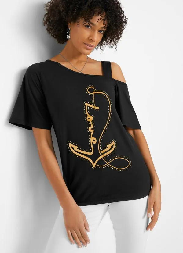 bonprix - Blusa Ombro Vazado Preta