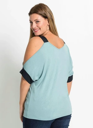 bonprix - Blusa Ombro Vazado Verde/Preto - BONPRIX