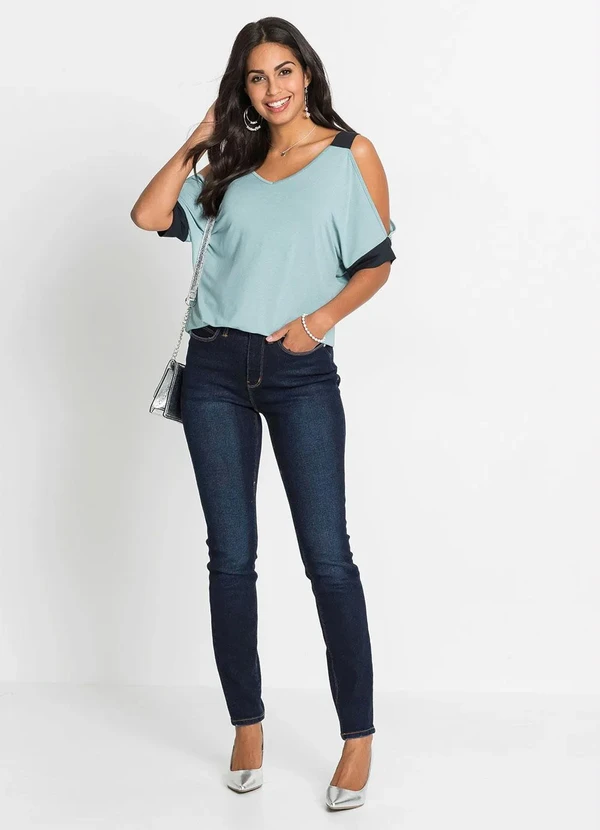 bonprix - Blusa Ombro Vazado Verde/Preto 3