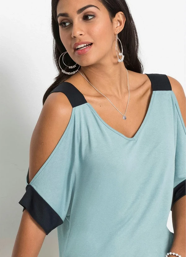bonprix - Blusa Ombro Vazado Verde/Preto 4