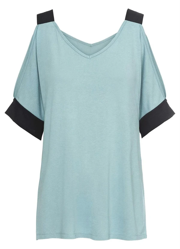 bonprix - Blusa Ombro Vazado Verde/Preto 9