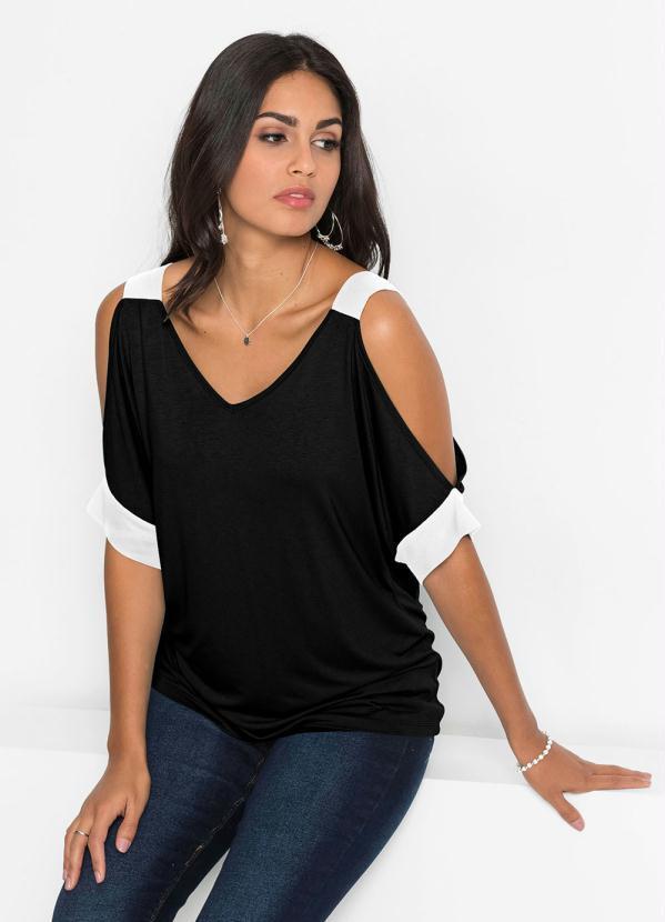 bonprix - Blusa Ombros de Fora Preta/Off White 3