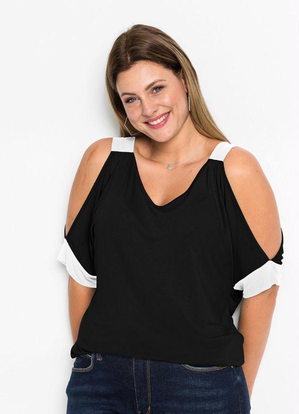 bonprix - Blusa Ombros de Fora Preta/Off White 5