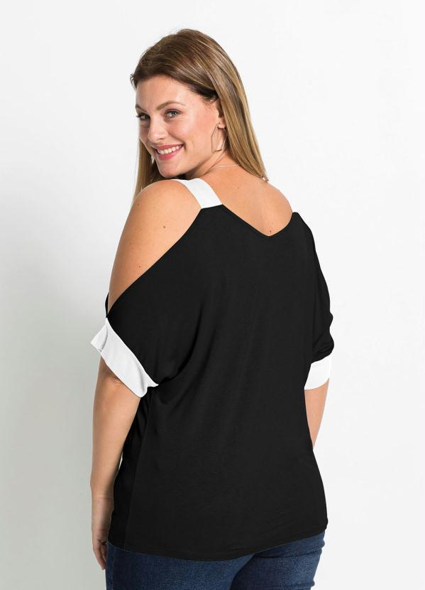 bonprix - Blusa Ombros de Fora Preta/Off White 6
