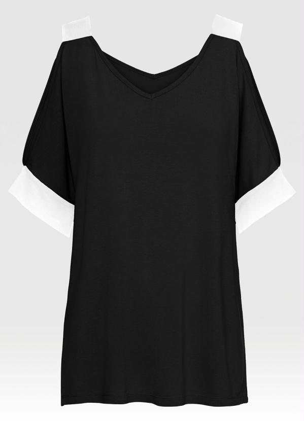 bonprix - Blusa Ombros de Fora Preta/Off White 7