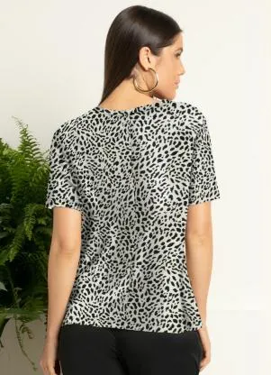 Quintess - Blusa Onça Branca com Mangas Curtas - QUINTESS