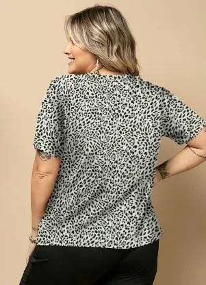 Quintess - Blusa Onça Branca com Mangas Curtas - QUINTESS