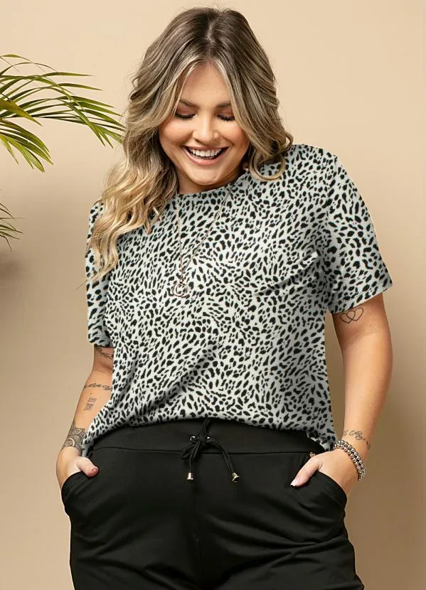 Quintess - Blusa Onça Branca com Mangas Curtas 5