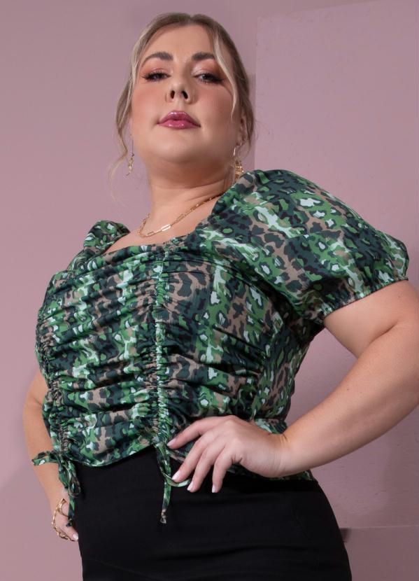 Outlet - Blusa Onça Camuflada com Ajustes Franzidos 6