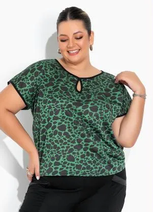 Marguerite - Blusa Onça Verde com Ombros Deslocados Plus Size - MARGUERITE