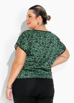 Marguerite - Blusa Onça Verde com Ombros Deslocados Plus Size - MARGUERITE