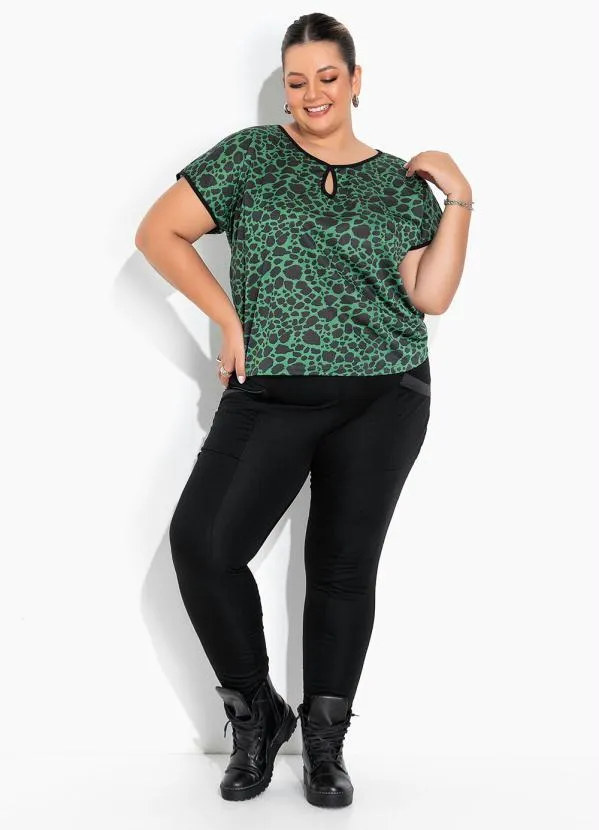 Marguerite - Blusa Onça Verde com Ombros Deslocados Plus Size 2