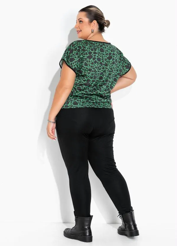 Marguerite - Blusa Onça Verde com Ombros Deslocados Plus Size 1