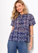 Blusa Paisley Azul em Chiffon com Amarra��o e Estilo Boho
