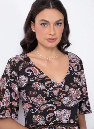 Quintess - Blusa Paisley Dark com Passamanaria - QUINTESS