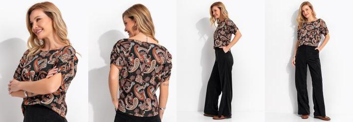 Blusa Paisley Preto em Malha de Viscose