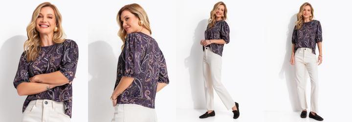 Blusa Paisley Roxo em Malha Fria