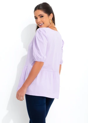 bonprix - Blusa Peplum Decote Redondo Lilás - BONPRIX