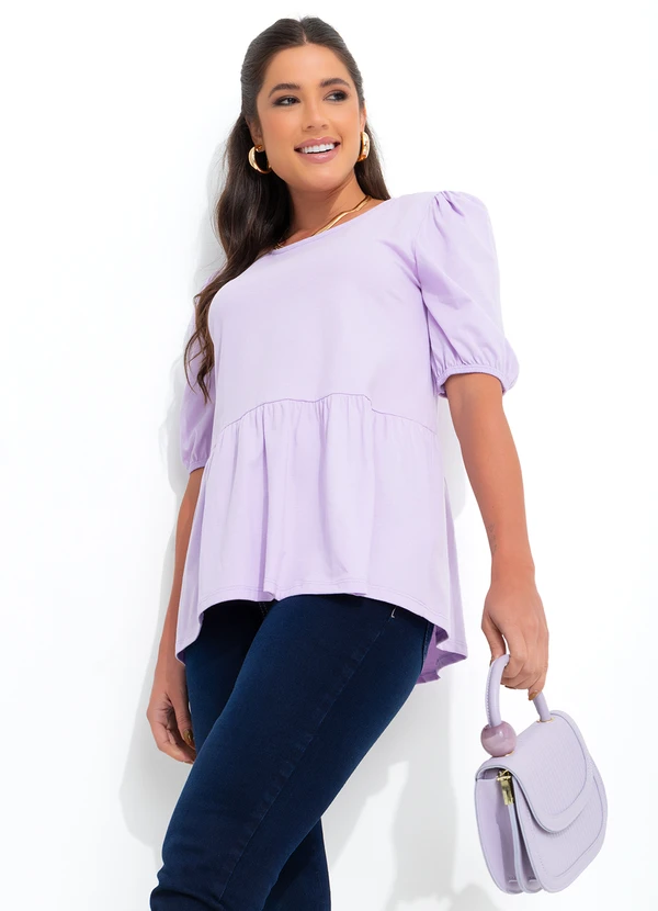 bonprix - Blusa Peplum Decote Redondo Lilás
