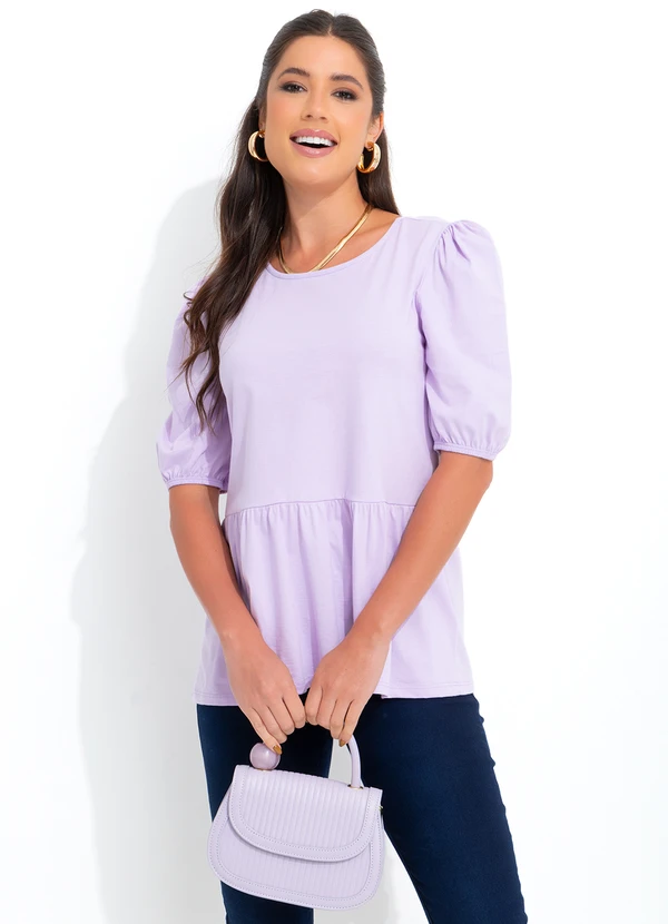 bonprix - Blusa Peplum Decote Redondo Lilás 3