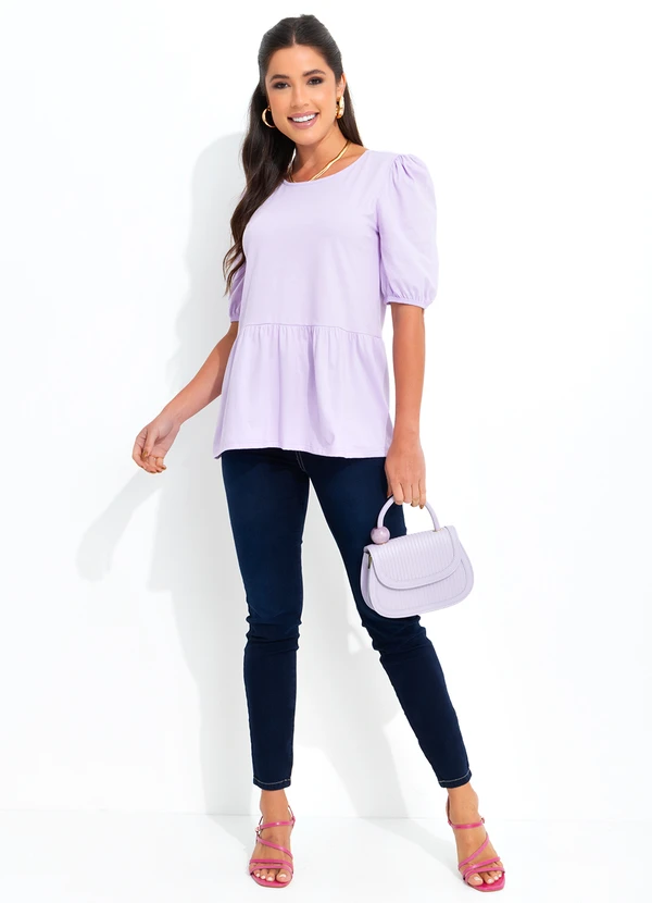 bonprix - Blusa Peplum Decote Redondo Lilás 4