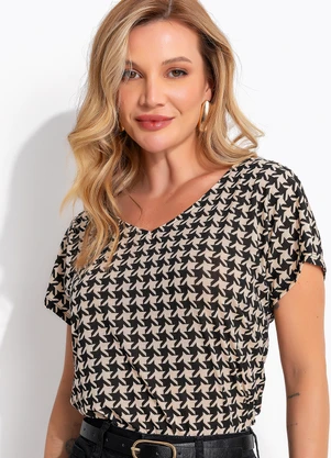 Quintess - Blusa Pied de Poule em Malha de Viscose - QUINTESS