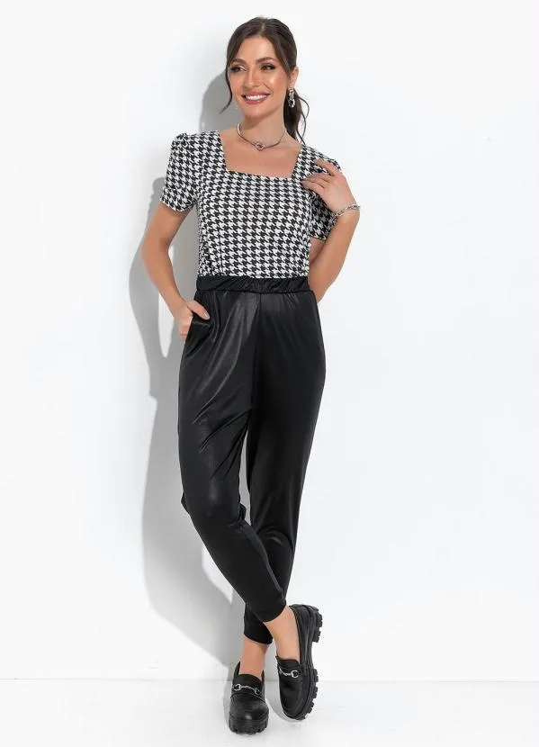 Moda Pop - Blusa Pied de Poule P&B em Poliviscose 3