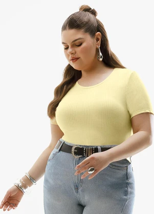 Cativa - Blusa Plus Size Canelada Amarelo - CATIVA