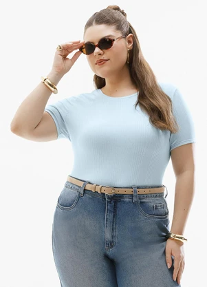 Cativa - Blusa Plus Size Canelada Azul - CATIVA