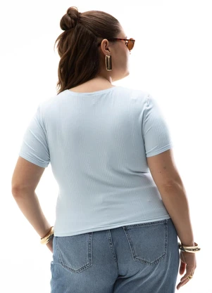 Cativa - Blusa Plus Size Canelada Azul - CATIVA