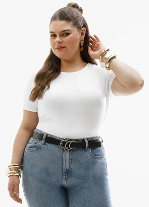 Cativa - Blusa Plus Size Canelada Branco - CATIVA