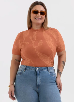 Habana - Blusa Plus Size Canelada Laranja - HABANA