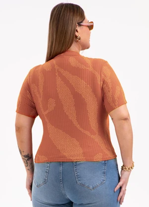 Habana - Blusa Plus Size Canelada Laranja - HABANA