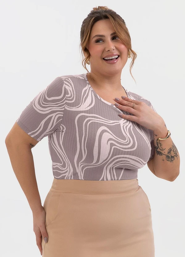 Habana - Blusa Plus Size Canelada Lilás