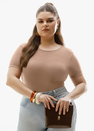 Cativa - Blusa Plus Size Canelada Marrom - CATIVA
