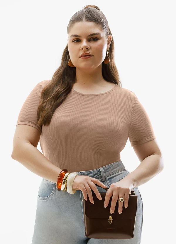 Cativa - Blusa Plus Size Canelada Marrom