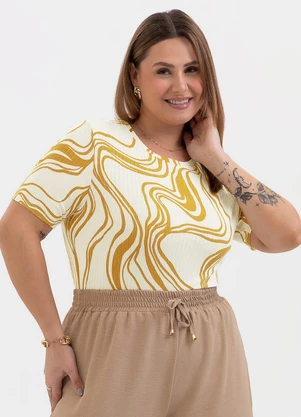 Habana - Blusa Plus Size Canelada Off-White - HABANA