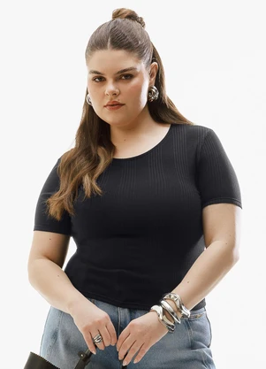 Cativa - Blusa Plus Size Canelada Preto - CATIVA