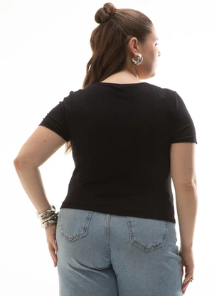 Cativa - Blusa Plus Size Canelada Preto - CATIVA