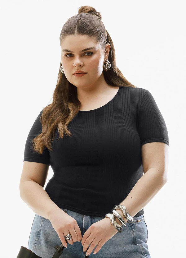 Cativa - Blusa Plus Size Canelada Preto